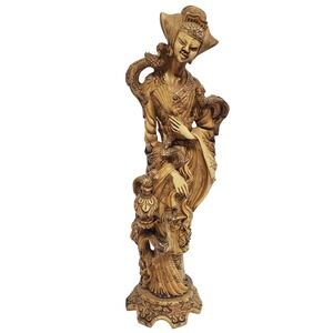 Vintage Artmark Asian Woman Statue Figurine Carved Resin 14 inch Art Decor Italy